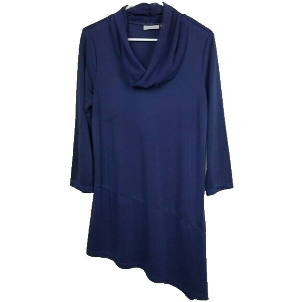 Susan Graver‎ Premier Womens Tunic Top Small Navy Cowl Neck Angled Hem Side Slit